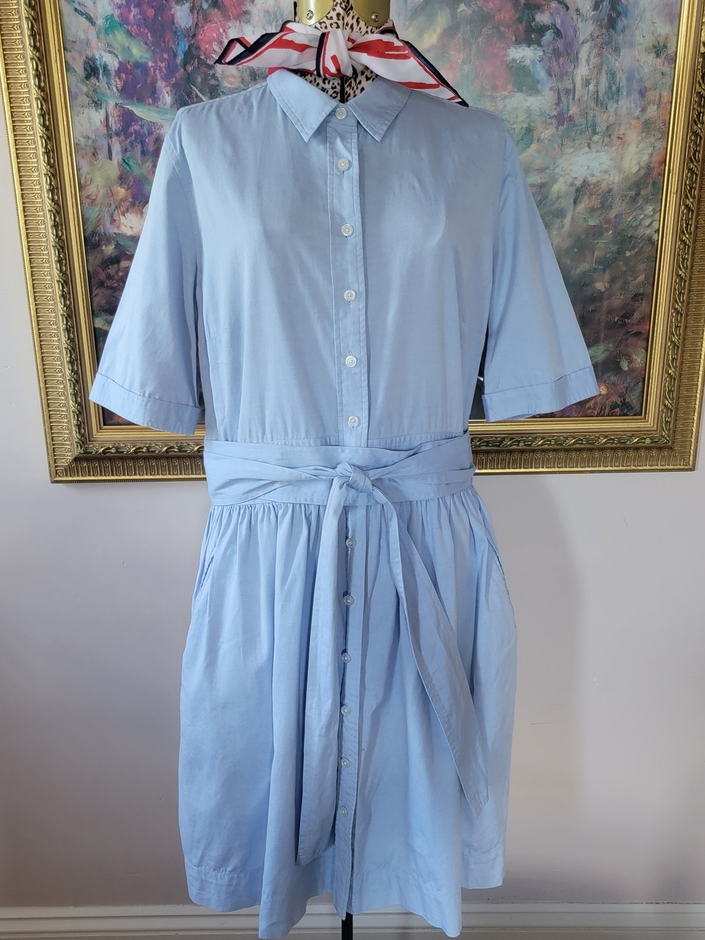 Liz Clayborne Chambray Blue Cotton Sash Dress